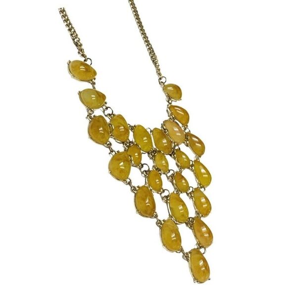 Lemon Yellow Bold Teardrop Gold Tone Large Statement Necklace 19” - Picture 2 of 7